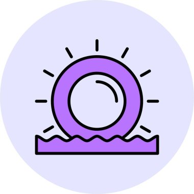 Plaj gündoğumu ağ ikonu vektör illüstrasyonu