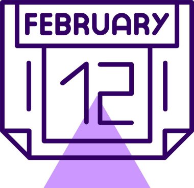 12 Şubat tek gün takvimi, web simgesi, basit vektör illüstrasyonu