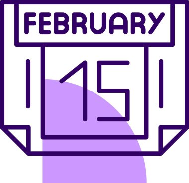 15 Şubat tek gün takvimi, web simgesi, basit vektör illüstrasyonu