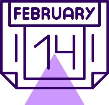 14 Şubat tek gün takvimi, web simgesi, basit vektör illüstrasyonu