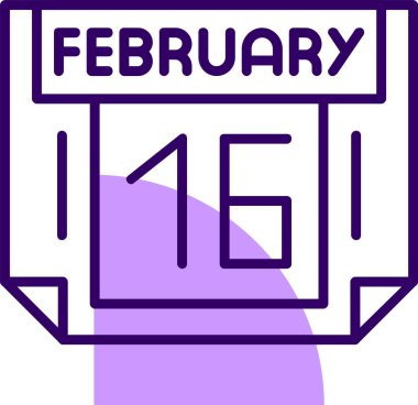 16 Şubat tek gün takvimi, web simgesi, basit vektör illüstrasyonu