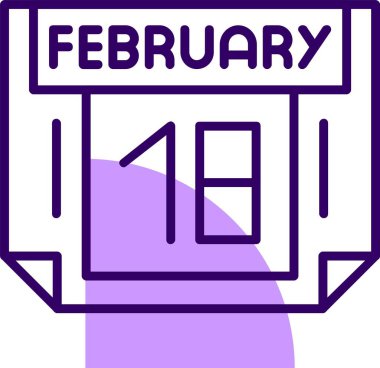 18 Şubat tek gün takvimi, web simgesi, basit vektör illüstrasyonu