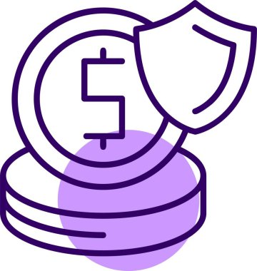 Kalkan ikonlu dolar parası, basit stil, mali güvenlik. 