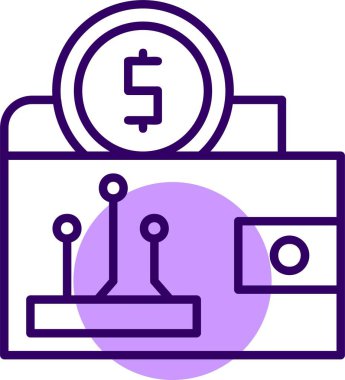 Dijital cüzdan ikonu. Dijital ekonomi için sembol tasarımının vektör illüstrasyonu. Kripto para birimi kavramı. 