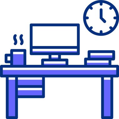 Bilgisayar web simgesi olan ofis masası, basit vektör illüstrasyonu 