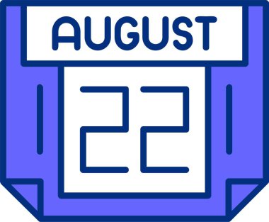 22 Ağustos tek gün takvimi, web simgesi, basit vektör illüstrasyonu 