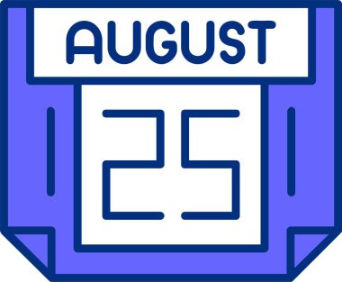 25 Ağustos tek gün takvimi, web simgesi, basit vektör illüstrasyonu 