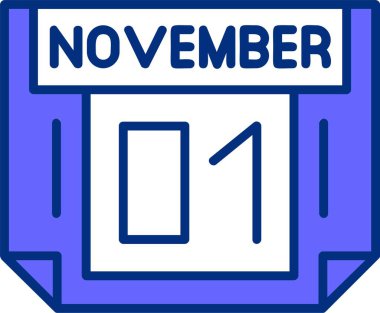 1 Kasım tek gün takvimi, web simgesi, basit vektör illüstrasyonu