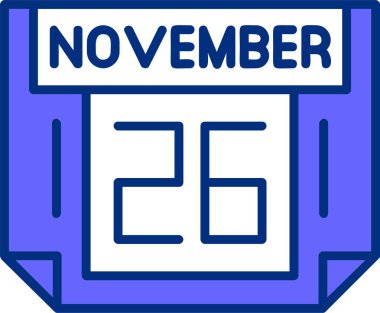 26 Kasım tek gün takvimi, web simgesi, basit vektör illüstrasyonu