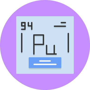 Plutonium, Pu, periodic table element with name, symbol, atomic number and weight. Synthetic radioactive element with potential uses in scientific research and nuclear power.