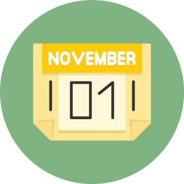 1 Kasım tek gün takvimi, web simgesi, basit vektör illüstrasyonu