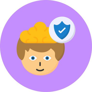 Güvenlik, insan beyni ikonu, vektör çizimi basit tasarım