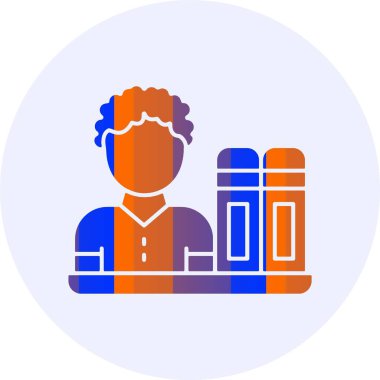 Kitap simgesi, vektör illüstrasyonlu bir kütüphaneci