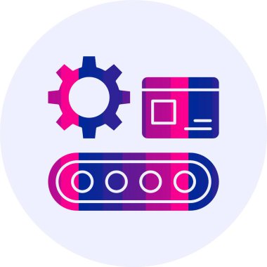 Fabrika montaj hattı. Web simgesi basit illüstrasyon                                     