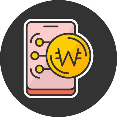 Güney Kore Won web simgesi vektör illüstrasyonu