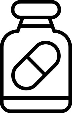 Beyaz arkaplanda hap şişesi simgesi, vektör illüstrasyonu 