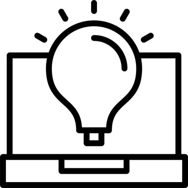 Beyaz arkaplanda dizüstü bilgisayar beyin fırtınası simgesi, vektör illüstrasyonu 