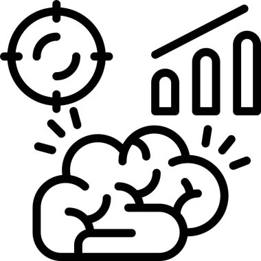 Beyaz arkaplan üzerine odaklanmış beyin simgesi, vektör illüstrasyonu 