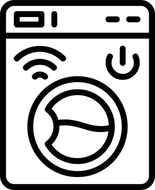Beyaz arkaplanda akıllı çamaşır makinesi simgeleri, vektör illüstrasyonu