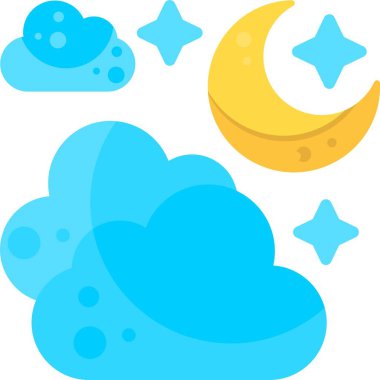 Yıldızlarla ay gecesi, ay ve yıldızlar, vektör illüstrasyonu, çizgi film tarzı