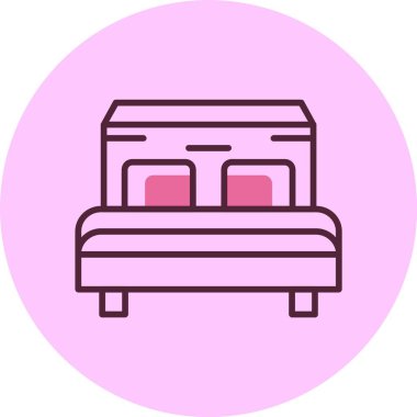Pembe arkaplanda yatak simgesi, vektör illüstrasyonu  