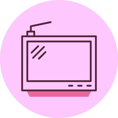 Pembe arkaplanda televizyon simgesi, vektör illüstrasyonu  