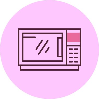 Pembe arkaplanda mikrodalga simgesi, vektör illüstrasyonu  