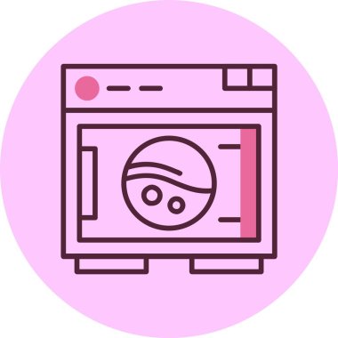 Pembe arkaplanda çamaşır makinesi simgesi, vektör illüstrasyonu  