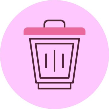 Pembe arkaplanda çöp kutusu simgesi, vektör illüstrasyonu  