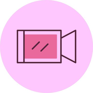 Pembe arkaplanda video kamera simgesi, vektör illüstrasyonu  