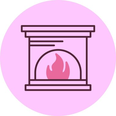 Pembe arkaplanda şömine simgesi, vektör illüstrasyonu  