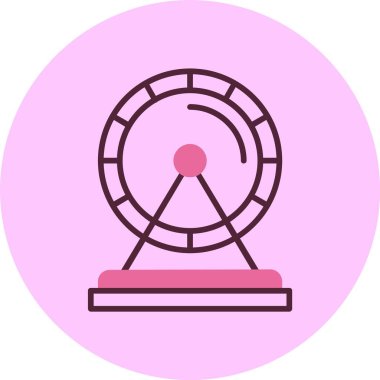 Pembe arkaplanda hamster tekerleği simgesi, vektör illüstrasyonu 