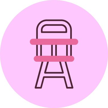 Pembe arkaplanda yüksek sandalye simgesi, vektör illüstrasyonu 