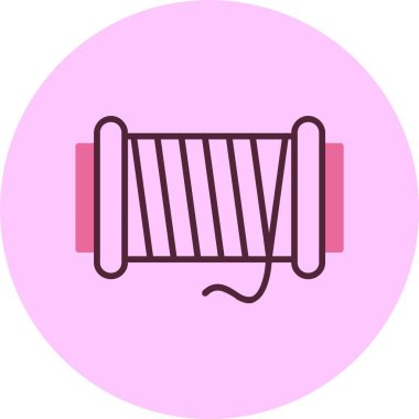 Pembe arkaplan üzerindeki iplik makarası simgesi, vektör illüstrasyonu 