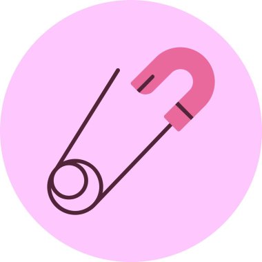 Pembe arkaplanda güvenlik iğnesi simgesi, vektör illüstrasyonu 