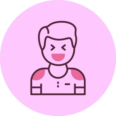 Pembe arka planda heyecanlı adam simgesi, vektör illüstrasyonu 