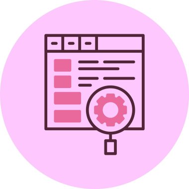 Pembe arkaplanda SEO simgesi, vektör illüstrasyonu 