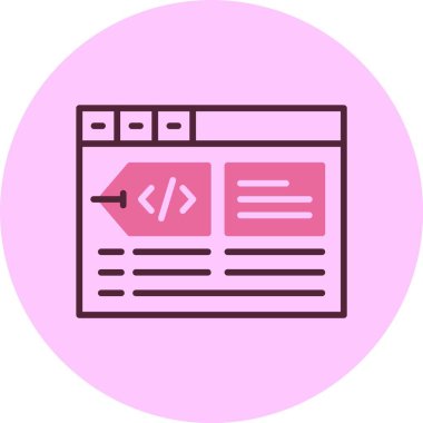 Pembe arkaplan üzerindeki meta etiket simgesi, vektör illüstrasyonu 