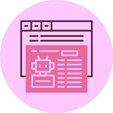 Pembe arkaplanda robot simgesi, vektör illüstrasyonu 