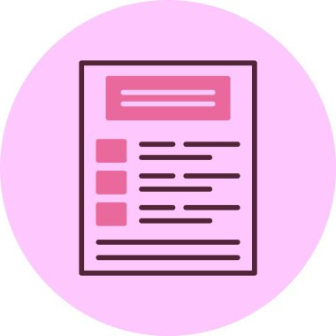 Liste ve çember arkaplan içeren pembe belge simgesi