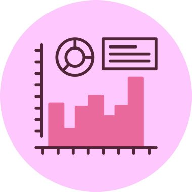 Çubuk ve pasta grafiklerini gösteren pembe dairesel simge