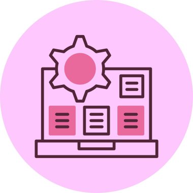 Dişli ve belgeli dizüstü bilgisayarı gösteren pembe simge