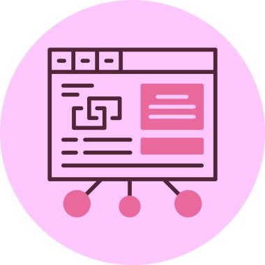 Pembe simge web sitesi arayüzünü ve ağ bağlantılarını gösteriyor