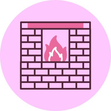 Tuğla desenli pembe şömine simgesi