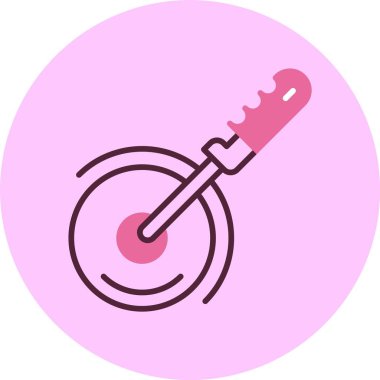Dairesel arkaplanda pembe pizza kesicisi simgesi