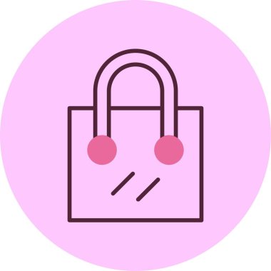 Pembe arkaplanda alışveriş torbası simgesi, vektör illüstrasyonu 