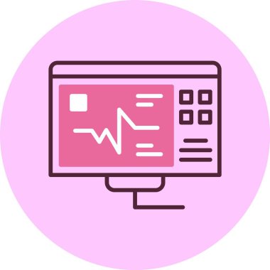 Pembe arkaplan üzerindeki ecg okuma simgesi, vektör illüstrasyonu 