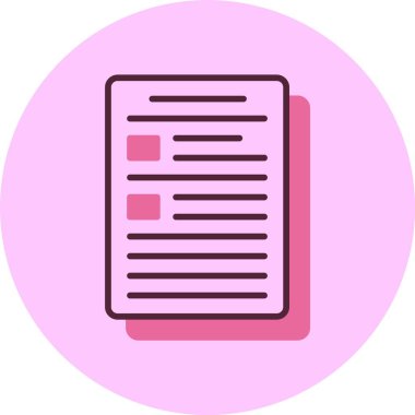 Pembe arkaplan üzerindeki belge simgesi, vektör illüstrasyonu 