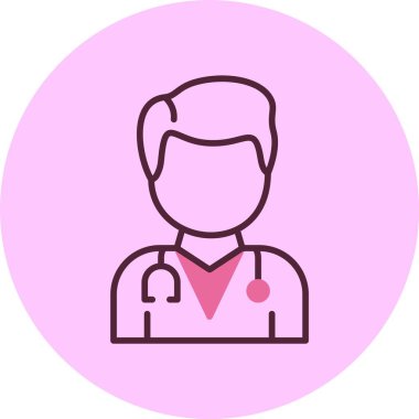 Pembe arka planda erkek doktor simgesi, vektör illüstrasyonu 