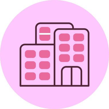 Pembe arka planda hastane binası simgesi, vektör illüstrasyonu 